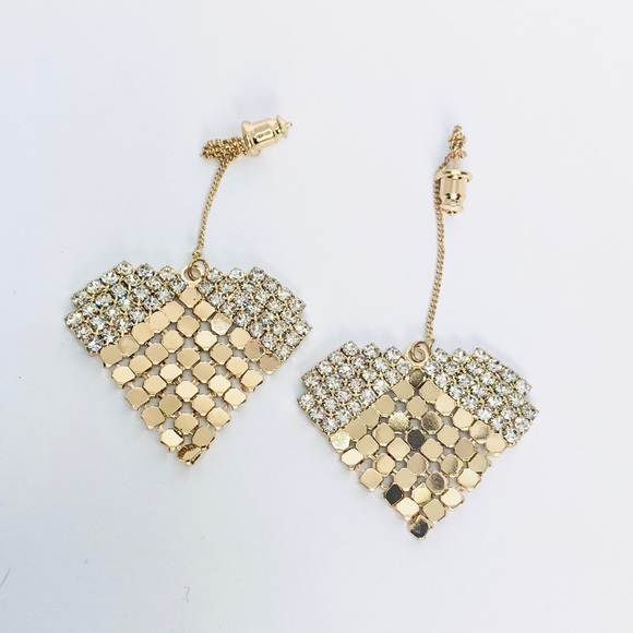 ❤️HP❤️New! Rhinestones Heart Chain Drop Earrings - Picture 2 of 3